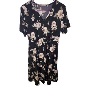 SHEIN Black Floral v neck button down maxi dress